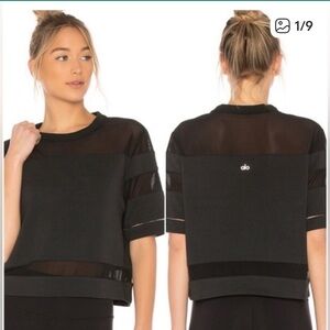 ALO Yoga Black Sheer Panel Boxy Crop Top